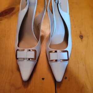 Karen Scott White Slingback Heels with Gold Buckle